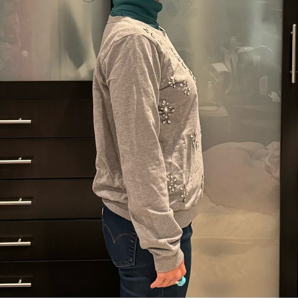 Soft Joie Embellished Rhinestone Gray Crew Neck Pullover Sweatshirt - Picture 10 of 12